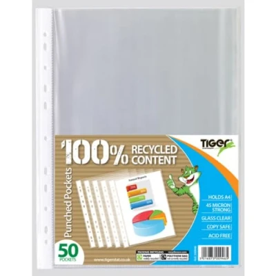 Image of 50 x A4 Glass Clear Plastic Wallets Strong Poly Punched Pocket Document Files