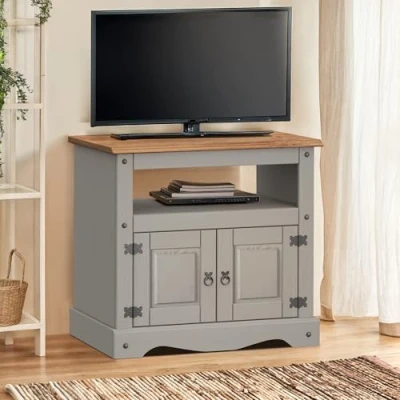 Image of Mercers Furniture Corona TV Unit Grey Wax Straight Media Entertainment Stand Living Room