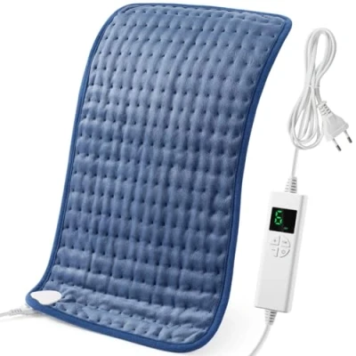 Image of OneAmg Electric Heat Pad for Back Neck Shoulders, 17&quot;x33&quot; Heating with Automatic Switch Off 4 Hour Timer and 6 Levels Digital Remote Control, Soft Polyester Washing Machine Blue