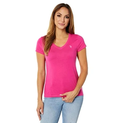 Image of U.S. Polo Assn. Iconic V Neck Tee Caribbean Pink XL