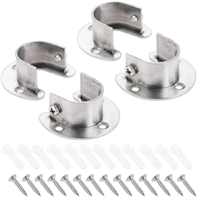 Image of Hicello 4 PACK 25mm Stainless Steel Wardrobe Hanging Rail Fittings Curtain BracketsClothes Pole Bracket Holders for Bathroom Kitchen Cupboard