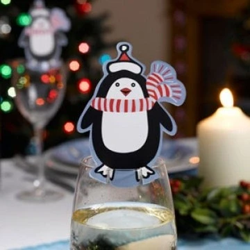Image of Neviti Party Penguin Placecard for Glass, Pack of 10, White/Blue