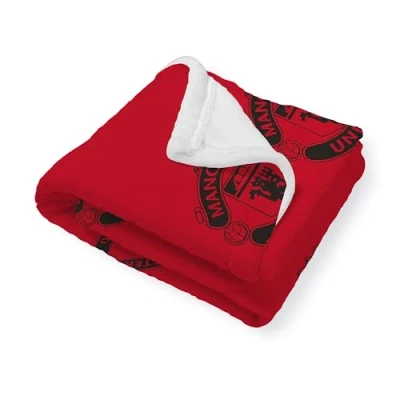 Image of Manchester United FC Character World Official Fleece Blanket Super Soft Warm Throw with Sherpa Reverse, Football Team Design Perfect For Home, Bedroom, Sleepovers &amp; Camping Size 120 x 150cm