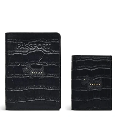 Image of RADLEY London Isabella Road Faux Croc Boxed Passport Cover &amp; Card Holder, BLACK