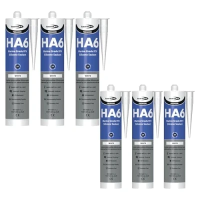 Image of Bond It HA6 High Modulus Marine Silicone Sealant 6x White, 310ml Aquarium Safe UV &amp; Saltwater Resistant Waterproof Flexible Ideal for Glass Gaskets Movement Joints