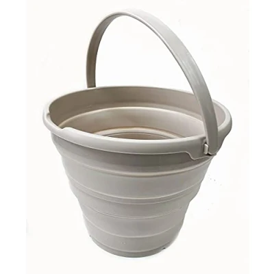 Image of SAMMART 10L Collapsible Plastic Bucket Foldable Round Tub Portable Fishing Water Pail Space Saving Outdoor Waterpot, Size 33cm Dia (10L, Apricot, 1)