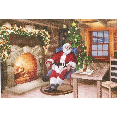 Image of Heritage Cross Stitch Kit Aida Santa&#039;s Job Done JCSD1485 A 31x22cm