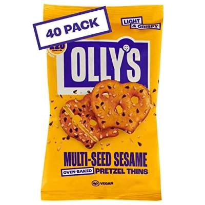Image of Olly&#039;s Pretzel Thins, Multi Seed Sesame, 35g (Pack of 40), Handy Snack Pouches, Healthy Plant Based Vegan Snacks for Dipping, Low Calorie Snacks, Fat, Source Fibre, No Preservatives