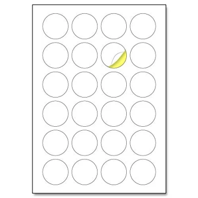 Image of 24 per Sheet, 25 Sheets, 40mm A4 Round White Sticker Paper Circle Labels, Laser/Inkjet Printing