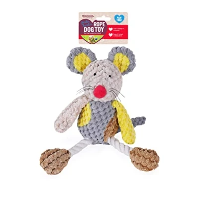 Image of Rosewood Molly Mouse Dog Toy, grey, yellow, All Breed Sizes