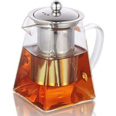 Image of Square Glass Teapot with Infuser, Tea Pot for One, Clear Easy Clean Borosilicate Stovetop Safe,Glass Teapots Blooming Tea,Loose Tea,Flowering (750ML)