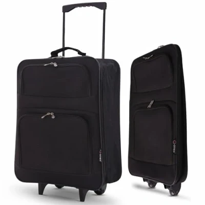 Image of 5 Cities Easyjet Ryanair 55x40x20cm Folding Cabin Bag Hand Luggage Carry On Suitcase, 2 Wheels, Black