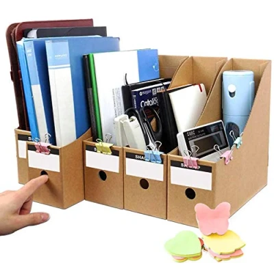 Image of HINATAA File Magazine Holder,5 PCS Kraft Paper Rack files Folder ,Storage Organiser Sorter storage Shelf excellent for school dormitory,office,home (Khaki)
