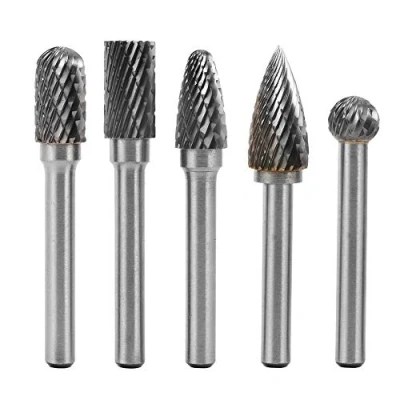 Image of Mesee 5 Pieces Carbide Burr Set, 10mm Double Cut Tungsten Rotary Carving Burrs with 6mm Shank Die Grinder Bit Polishing Tool for Woodworking Drilling Metal Engraving