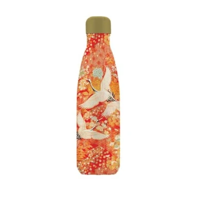 Image of Museums &amp; Galleries Insulated Drinks Bottle V&amp;A Design Artistic Kimono Cranes Japanese 500ml Stainless Steel