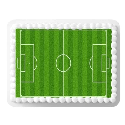Image of 1 x A4 Printed football Pitch Wallpaper Decor Icing Sheet Edible Cake Topper Decorated Perfect for Large Cakes to create a scene
