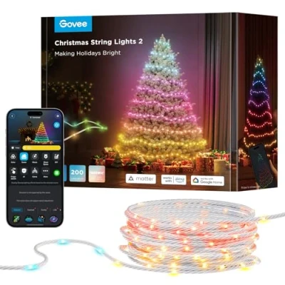 Image of Govee Christmas String Lights, Decorations Indoor, 20M RGBWIC Lights with Shape Mapping Technology, App Control 130+ Dynamic Scene Modes, Sync Music, Transparent Cables