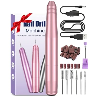Image of Electric Nail Files, Professional Drill Machine, 20000RPM Adjustable Speed Manicure Pedicure Set with 6 Bits, Low Vibration Noise for Gel/Acrylic Nails Beginner