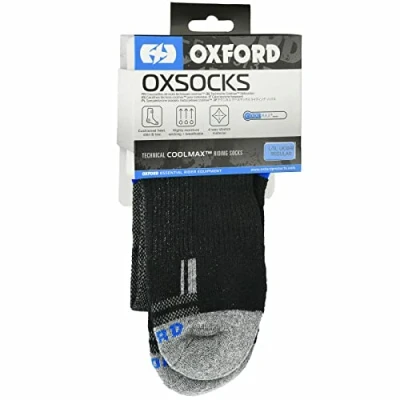 Image of Oxford Security Coolmax Oxsocks Riding Motorcycle Bike Scooter Socks Cushioned Breathable (S), Grey Black