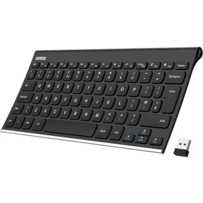 Image of Arteck 2.4G Wireless Keyboard Stainless Steel Ultra Slim Full Size for Computer/Desktop/PC/Laptop/Surface/Smart TV and Windows 10/8 / 7 Built in Rechargeable 6 Month Battery