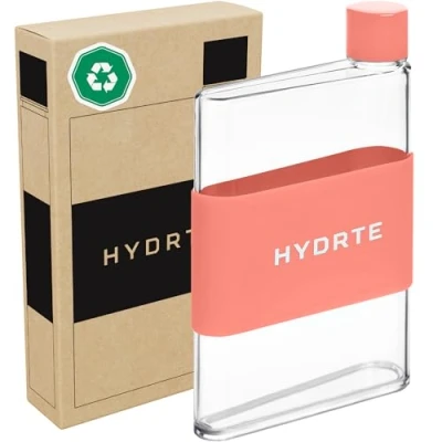 Image of Hydrte The Flat Water Bottle Leakproof BPA Free Plastic Ultimate Handbag Thin Fits Into Any Bag (350ml, Summer Peach)