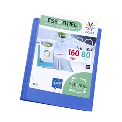 Image of Viquel A4 160 Pockets Display Book Customisable Binding Smooth Clear Recycled Essential Blue
