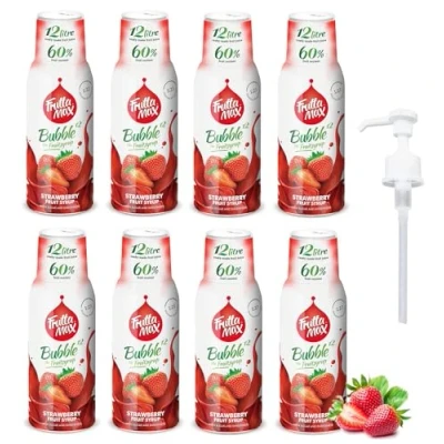 Image of 8 Pack FruttaMax Fruit Syrup Concentrate Less Sugar with 60% Content Suitable for soda Machine (8x500ml) (8 x Strawberry)