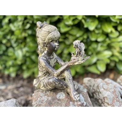 Image of Garden Mile Extra Large Outdoor Fairy Statue Weatherproof Sitting Girl Pixie Ornament Resin Decor with Stone Effect Sculptures Waterproof Accessory