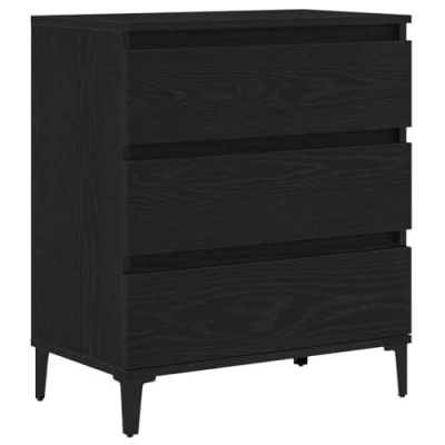 Image of vidaXL black oak sideboard/dresser with 3 drawers engineered wood medium storage unit for dining/living room contemporary modern matte finish