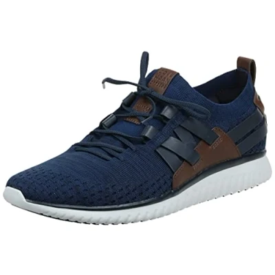 Image of Cole Haan Men&#039;s Grand Motion Stitchlite Woven Trainers, Blue Navy Ink Peony Knit British Tan Optic White Peo Kt Br Black Black, 10 UK