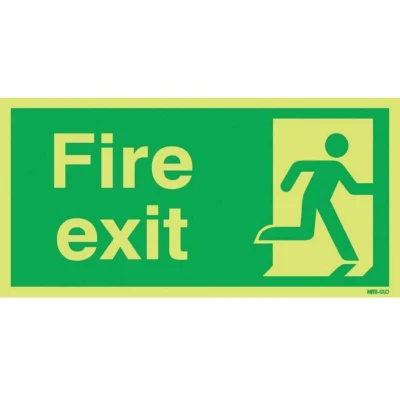 Image of Sitesafe Fire Exit Man Right Photoluminescent Rigid PVC Sign 450 x 150mm