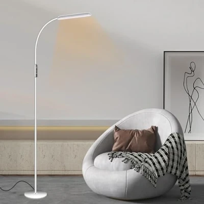 Image of KOOSREEL LED Floor Lamp, 12W Reading Standing Lamps with 5 Color Temperature &amp; Brightness Levels, Dimmable Lamp Touch Control for Living Room, Bedroom,Gooseneck Height Adjustable,White