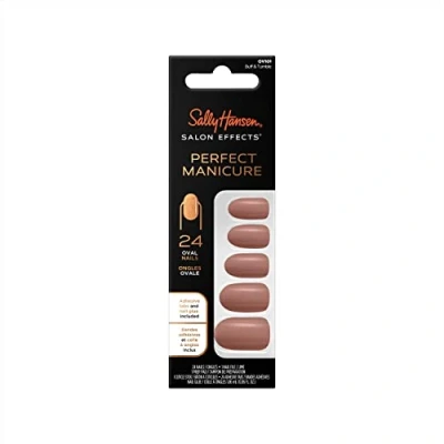 Image of Sally Hansen Salon Effects Perfect Manicure, Buff and Tumble Oval, Press on Nails with Adhesive Tabs &amp; Glue, Easy Apply, 24 Pcs, Manicure at Home