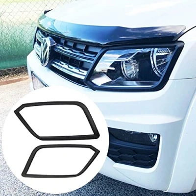 Image of JHCHAN Compatible with Volkswagen VW Amarok Light Surround Guard, for Accessories 2011 2022, Headlight Cover Trim Protector Matte Black 2PCS