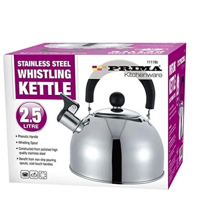 Image of Brand New PRIMA Whistling Stainless Steel Traveling Kettle Fishing Caravan Home Gas 2.5 Litre Holiday (Shiny Steel)
