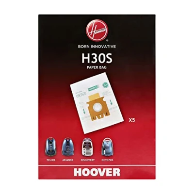 Image of Hoover H30S Purefit Vacuum Cleaner Bags, Nylon, Triple Layer, Original, 20x17x6 cm, Compatible with Télios, Télios Plus, Arianne, Octopus and Discovery Cleaner, 5 Pieces