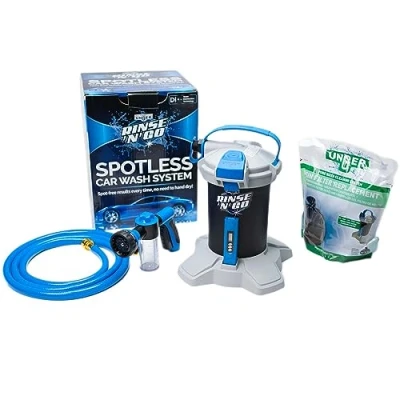 Image of UNGER Vehicle Wash Kit Car, &amp; Window Cleaning Equipment Includes Rinse ‘n’ Go Pure Water Filter Unit, Replacement Filters, Car Nozzle, 8&#039; Hose Professional DIY