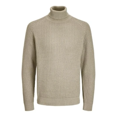 Image of JACK &amp; JONES Men&#039;s Jorcody Knit Roll Neck Jumper, Humus, S