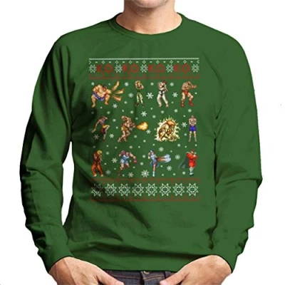 Image of Cloud City 7 Street Fighter Christmas Contestants KO Men&#039;s Sweatshirt Bottle Green