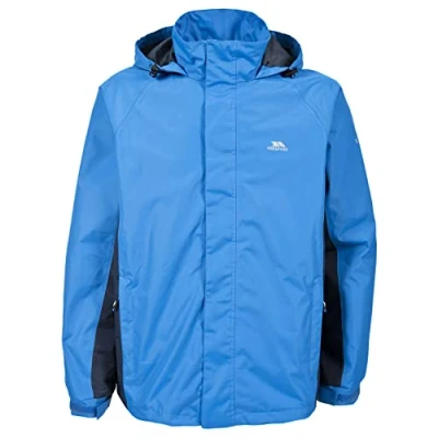 Image of Trespass Rogan II, Bright Blue, XS, Waterproof Jacket with Concealed Hood for Men, X Small, Blue