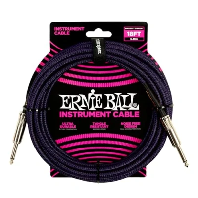 Image of Ernie Ball 18&#039; Braided Straight/Straight Instrument Cable Purple Black, 18 ft