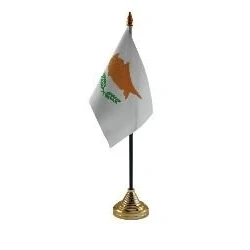Image of Novelties Direct Table Flag Of Cyprus 4&quot; x 6&quot; 100% Polyester With Black Plastic Stick &amp; Base (1)