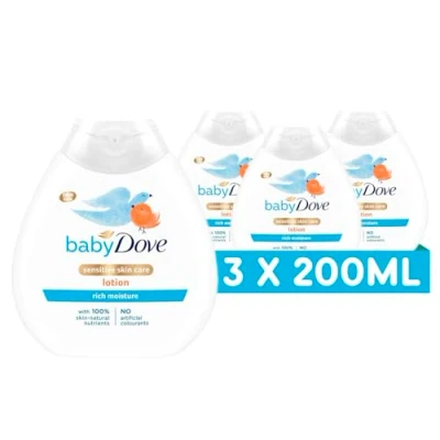 Image of Baby Dove Rich Moisture Lotion Soothing &amp; Nourishing for Newborns Infants, Gentle Moisturiser Dry, Sensitive Skin, Daily Skincare with Delicate Scent, All Day Hydration 200ml, Pack of 3