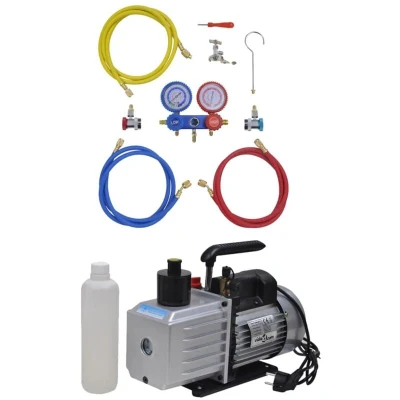 Image of vidaXL Vacuum Pump 100 L/min with 2 way Manifold Gauge Set in Tool Kit