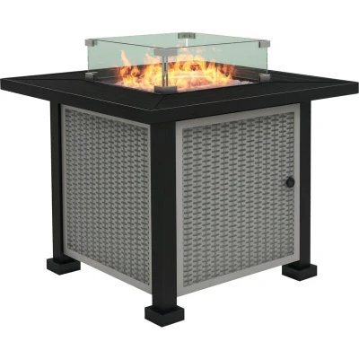 Image of Outsunny Square Propane Fire Pit Table 50000 BTU Gas Firepit with Glass Screen &amp; Lid