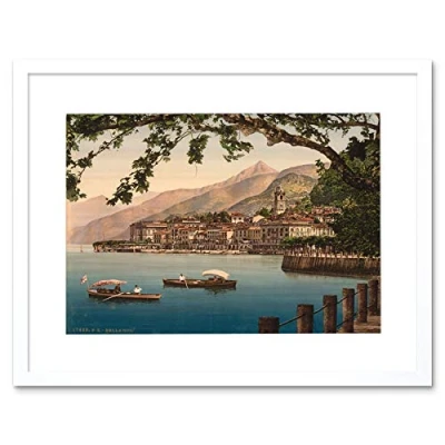 Image of Wee Blue Coo Photo Bellagio General Lake Como Landscape Boats Picture Framed Wall Art Print