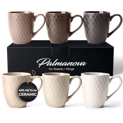 Image of MIAMIO 6 x 400 ml Coffee Mug Set/Mug Modern Ceramic Matt Large Palmanova Collection (Beige)