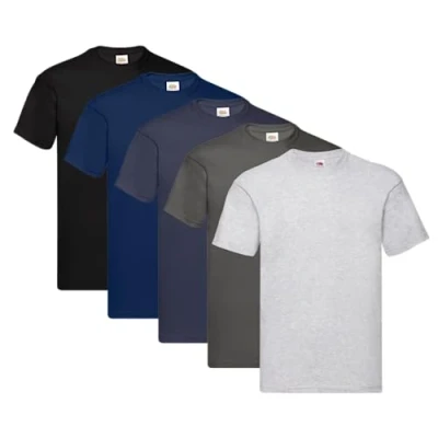 Image of Fruit of the Loom Men&#039;s Original T. T Shirt (Pack 5) Multicoloured (Medium)