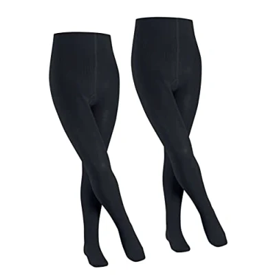 Image of FALKE Unisex Kids Family 2 Pack K TI Cotton Plain Pairs Tights, Blue (Dark Marine 6170), 3 5.5