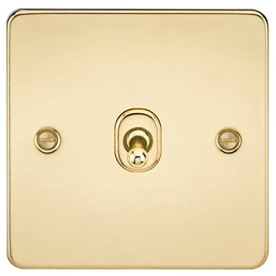 Image of KnightsBridge Flat Plate 10AX 1G 2 Way Toggle Switch Polished Brass